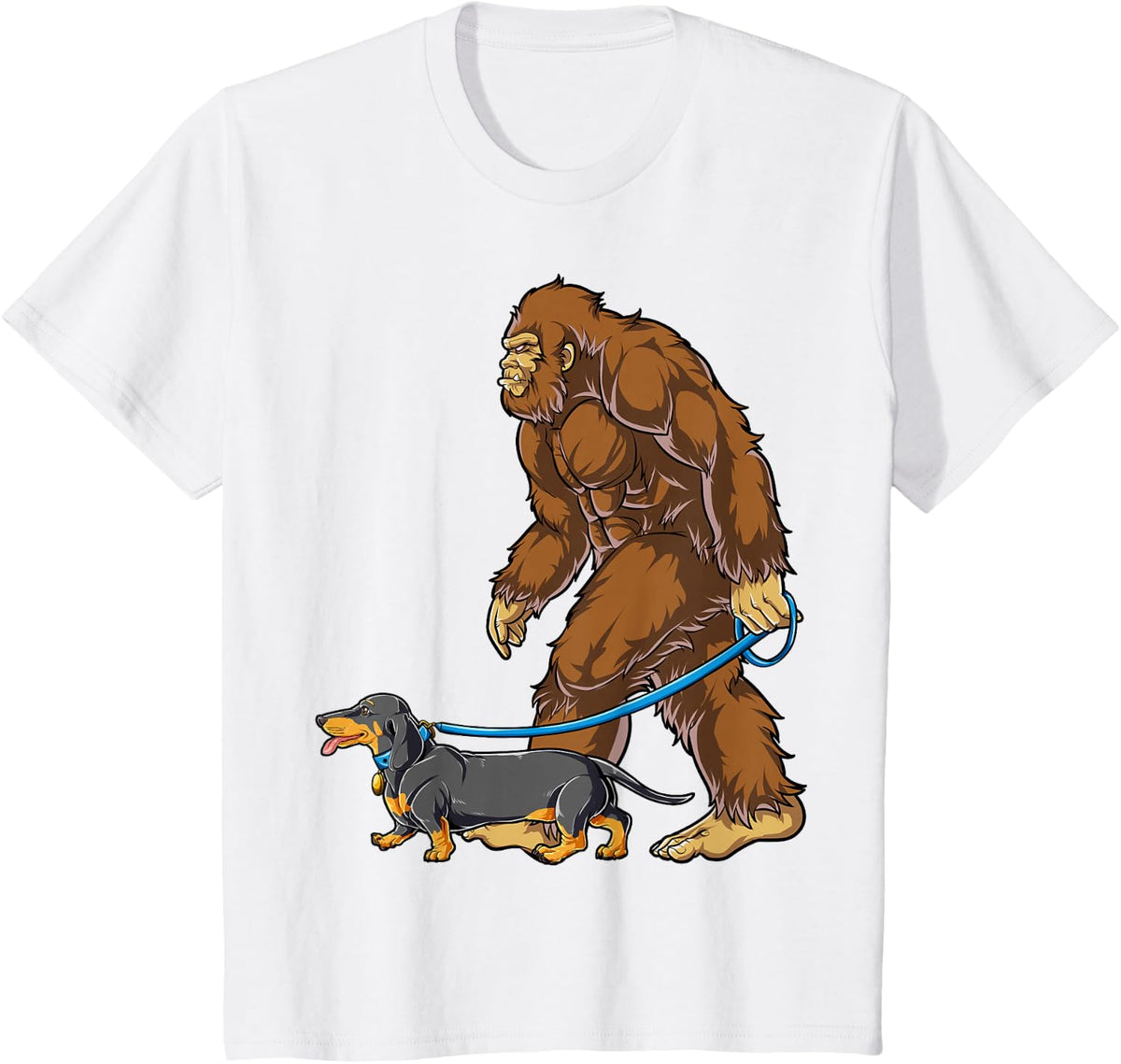 Bigfoot Dog Walk Dachshund T shirt Sasquatch Kids Men Women T-Shirt - White