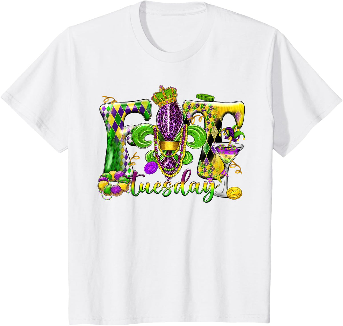 Fat Tuesday Mardi Gras 2025 Carnival Men Women Kids T-Shirt - White