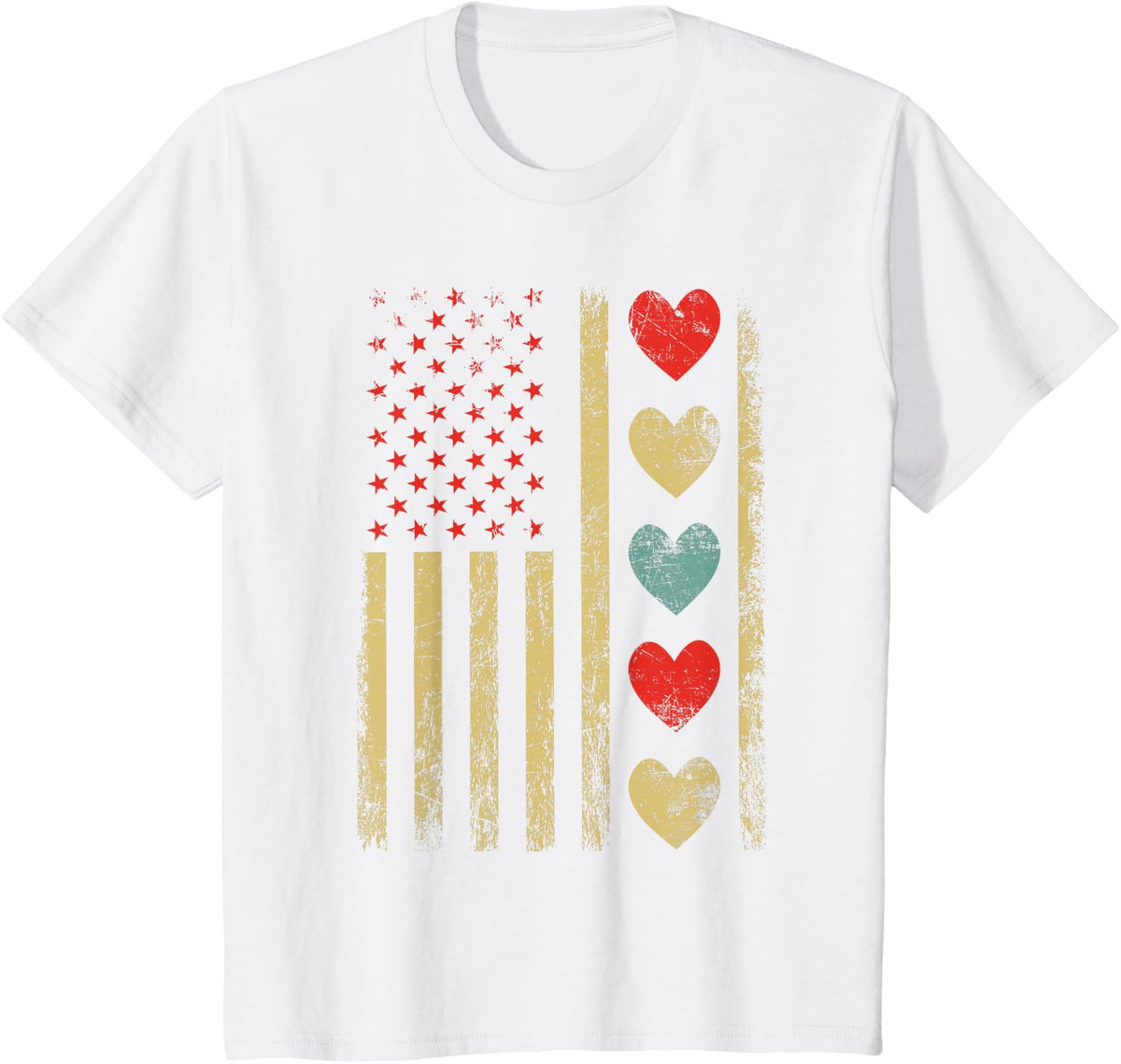 Vintage Hearts Cool Retro Flag USA Valentines Day T-Shirt - White