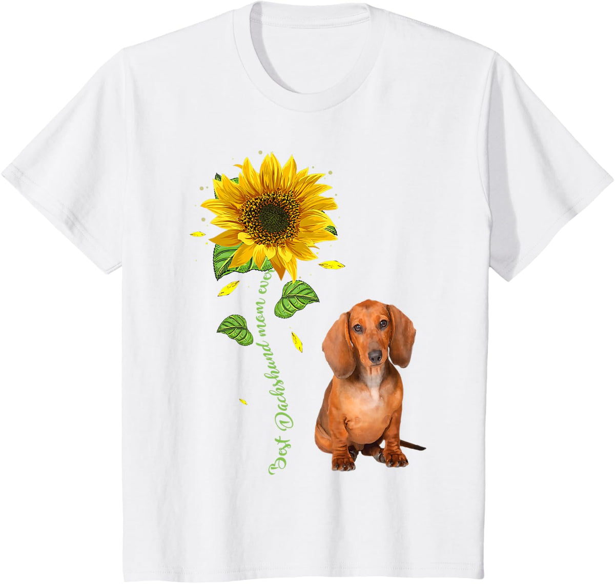 Dachshund Mom Ever Sunflower Cute Dog T-Shirt - White