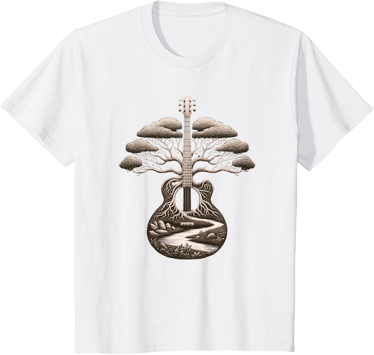 Acoustic Guitar Tree Nature Lover Guitarist Guitar Player T-Shirt - White
