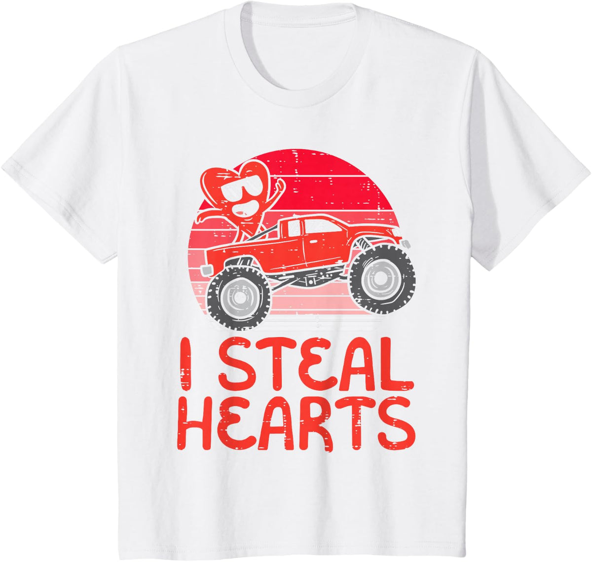 Kids I Steal Hearts Monster Truck Toddler Boys Valentines Day Kid T-Shirt - White