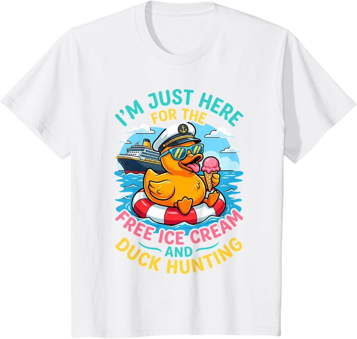 I'm Just Here for The Free Ice Cream and Duck Cruising T-Shirt - White