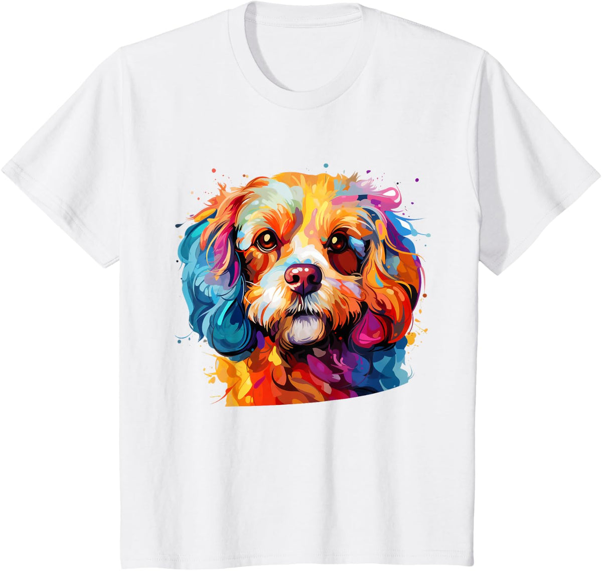 Cavapoo Portrait, Portrait Colour Artwork T-Shirt - White