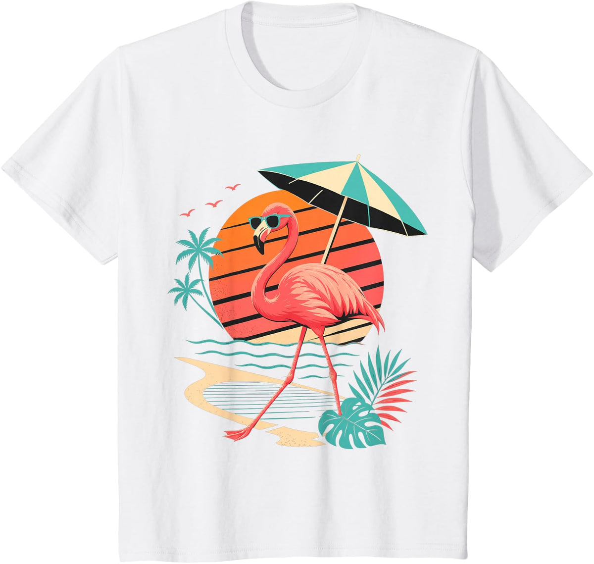 Flamingo with Sunglasses Tropical Beach Vacation T-Shirt - White