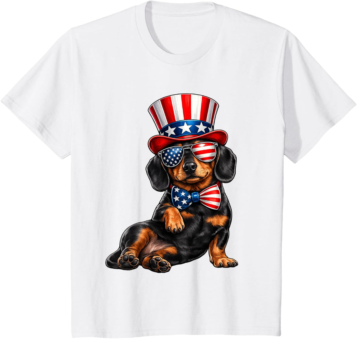 Patriotic Dachshund American Flag USA 4th of July Dachshund T-Shirt - White