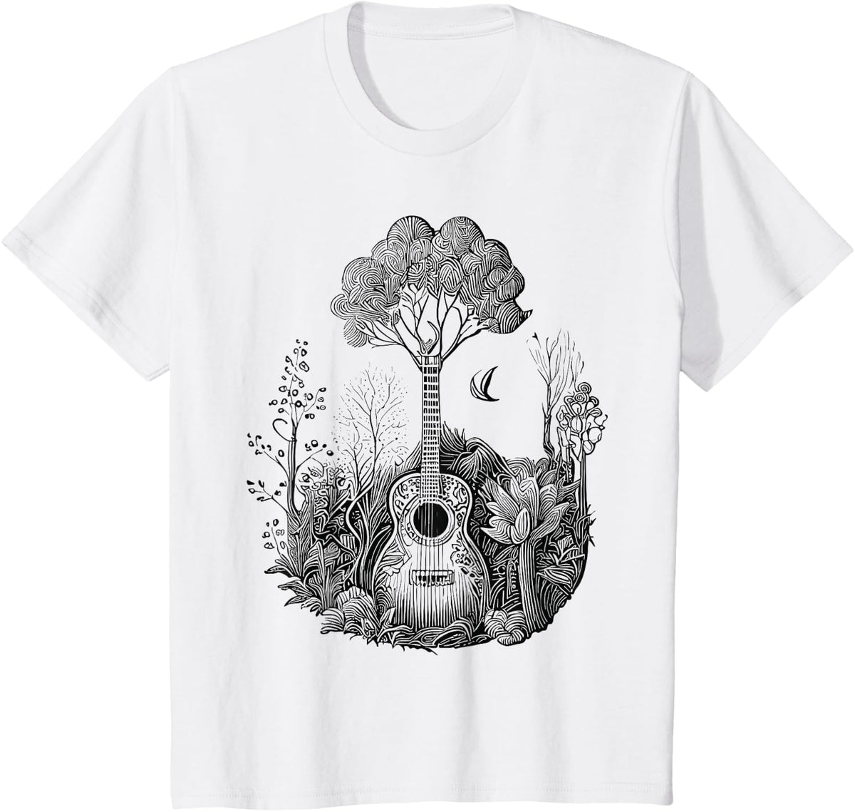 Acoustic Guitar With Plants And Trees Guitarist T-Shirt - White