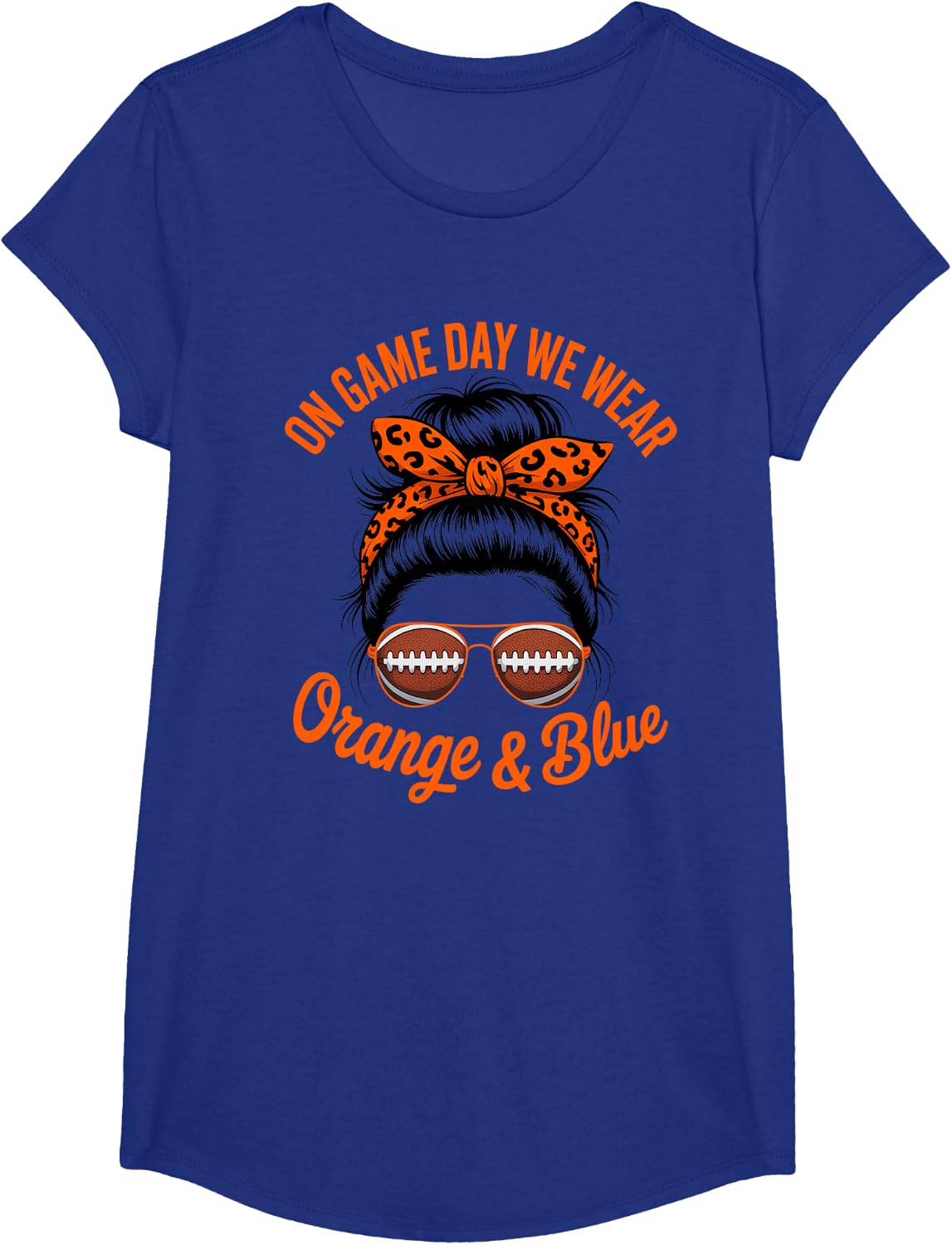 Retro Game Day WEAR Orange Blue Girl High School Sports Day T-Shirt - Girls Royal Blue