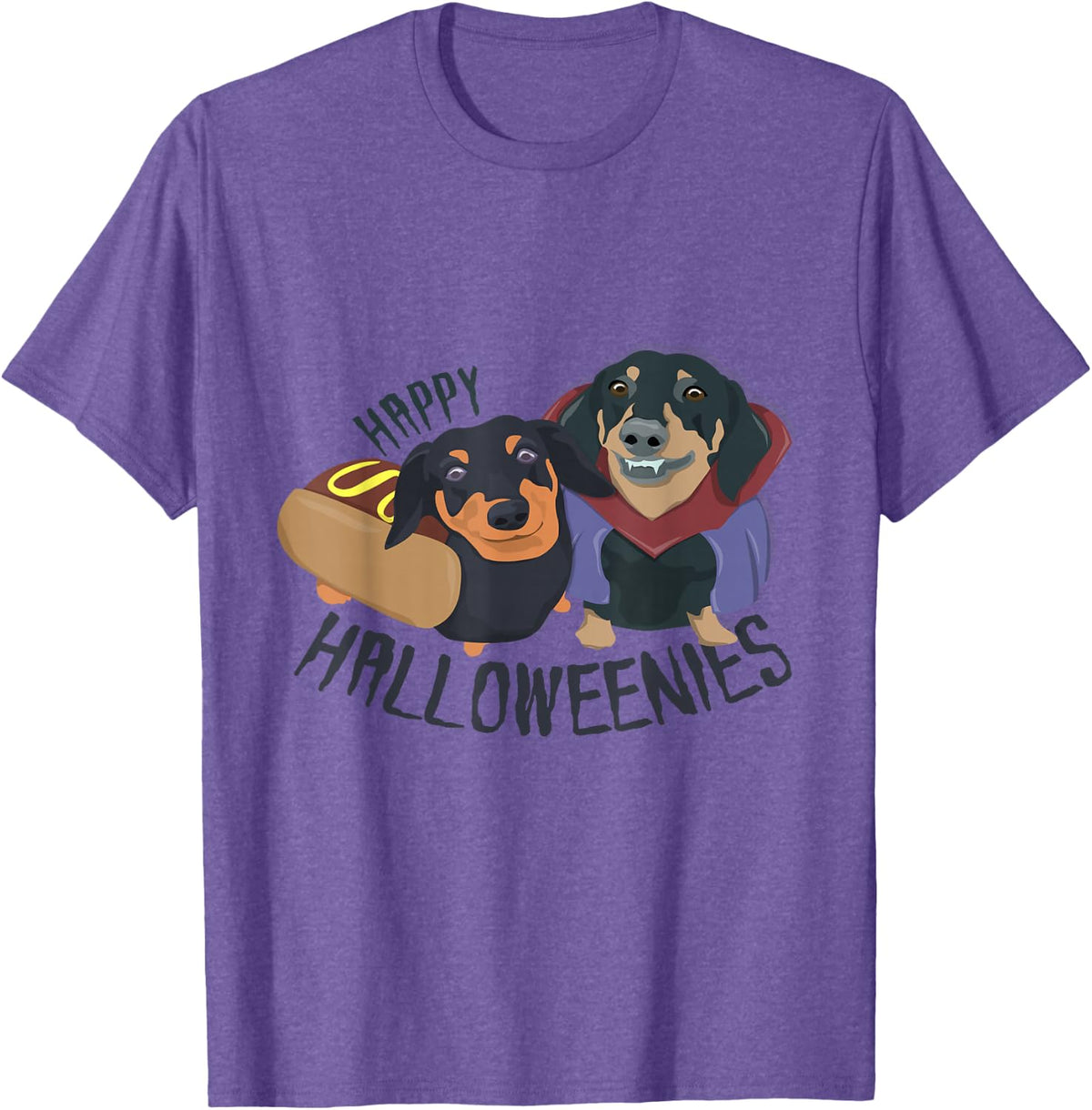 Happy Halloweenies Halloween Dachshund Weiner Dogs T-shirt T-Shirt - Purple Heather