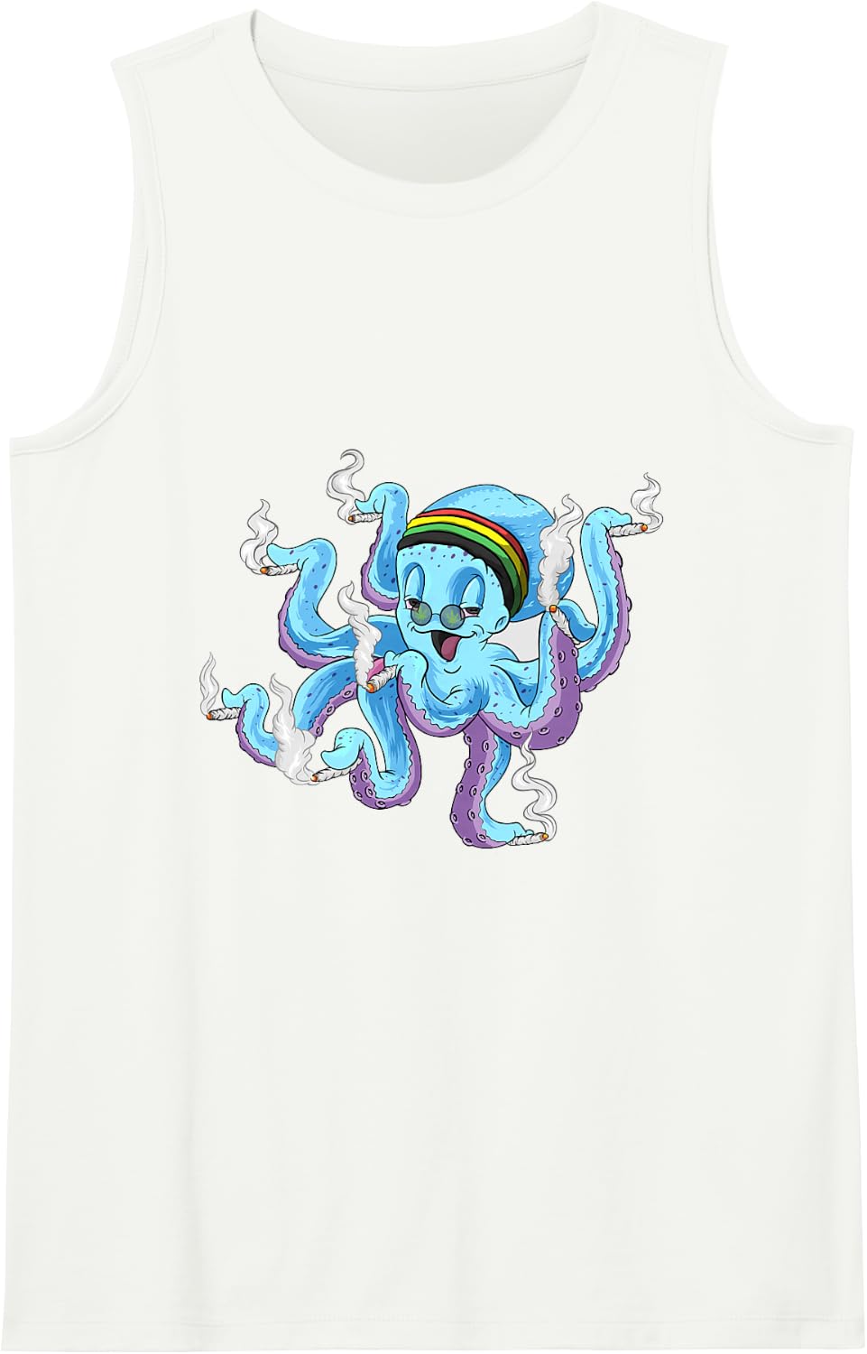 Stoner Octopus Marijuana Humor Leaf Lens Sunglasses Sleeveless Tank Top - White