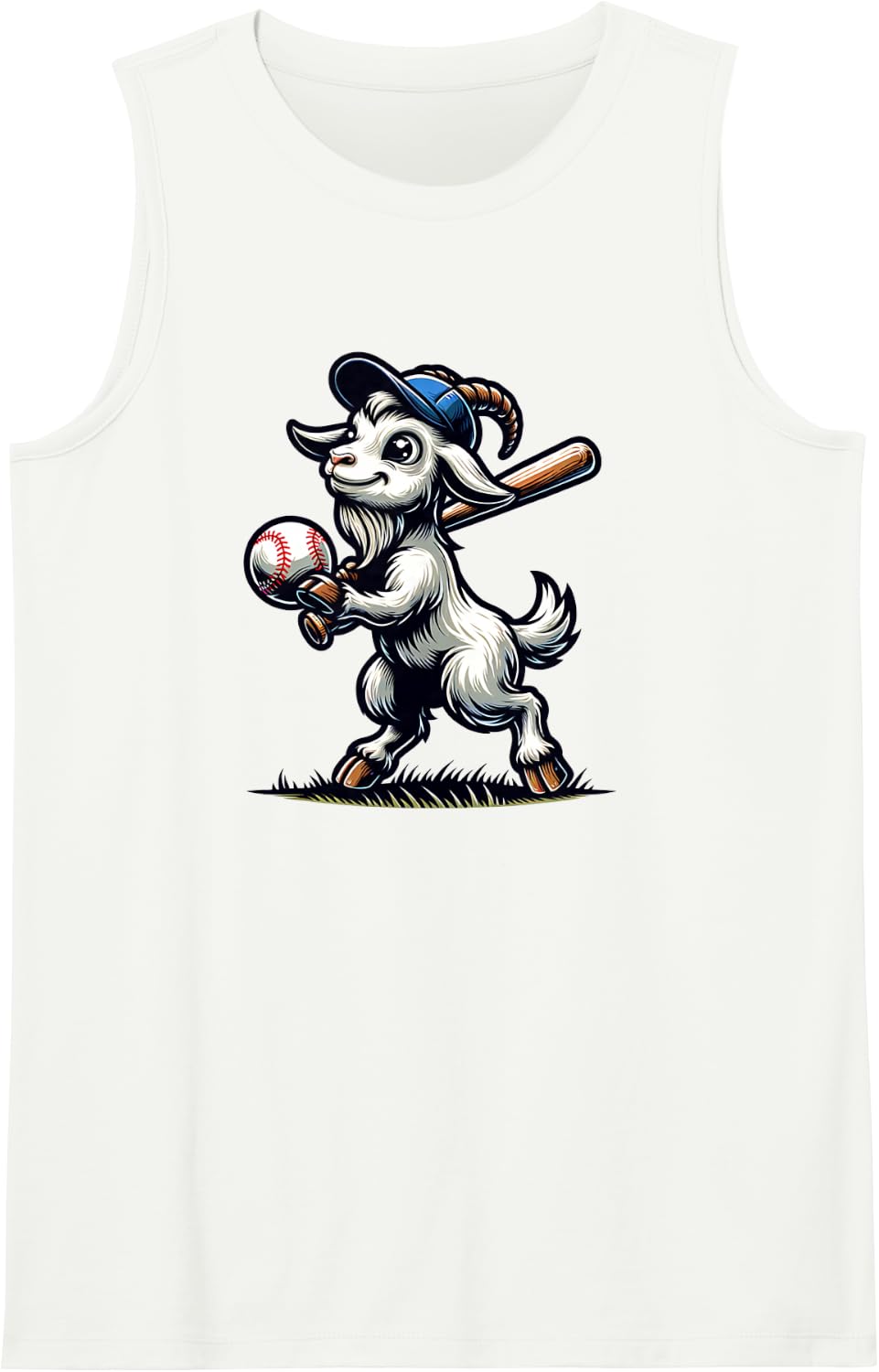 Women's Cute Goat Playing Baseball Men Women Children Sleeveless Tank Top - White
