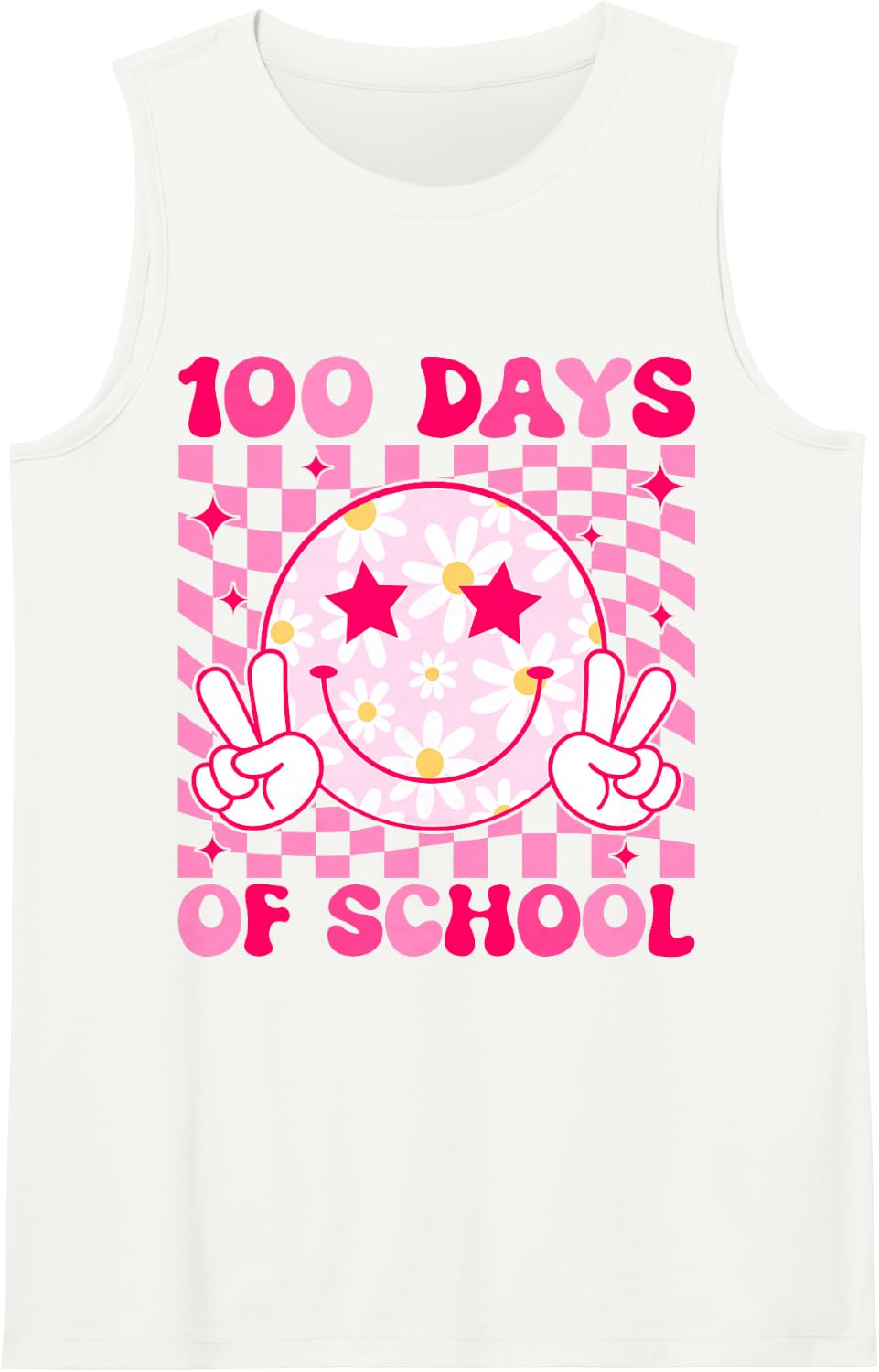 Retro 100 Days of School Girls Kids Teacher Happy 100th Day Sleeveless Tank Top - White