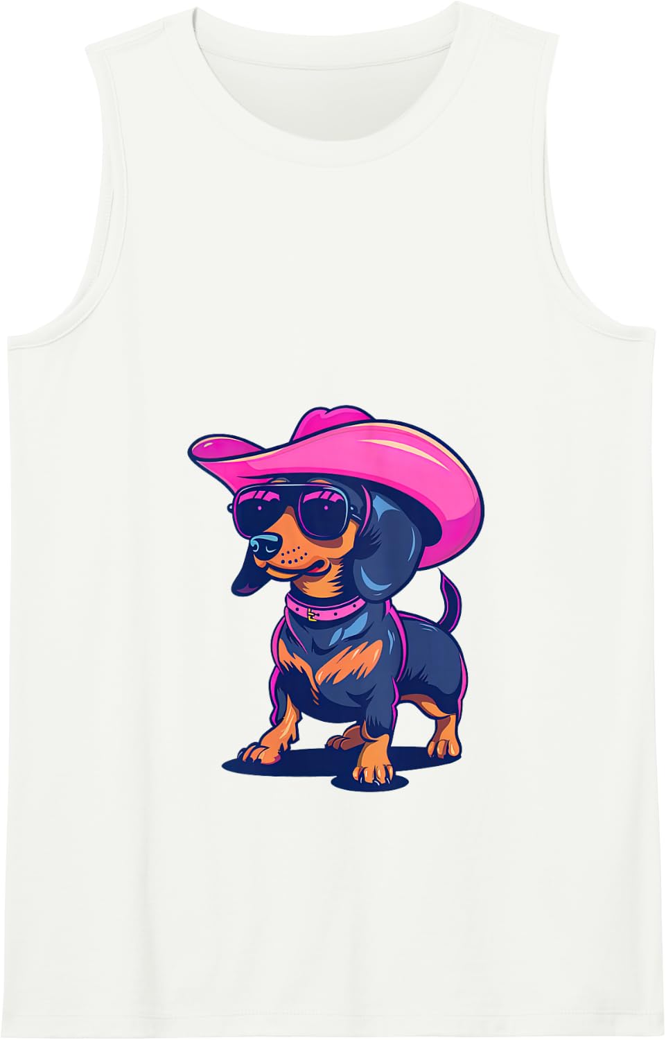 Cute Dachshund Pink Cowboy Hat Wiener Sausage Dog Puppy Tank Top - White
