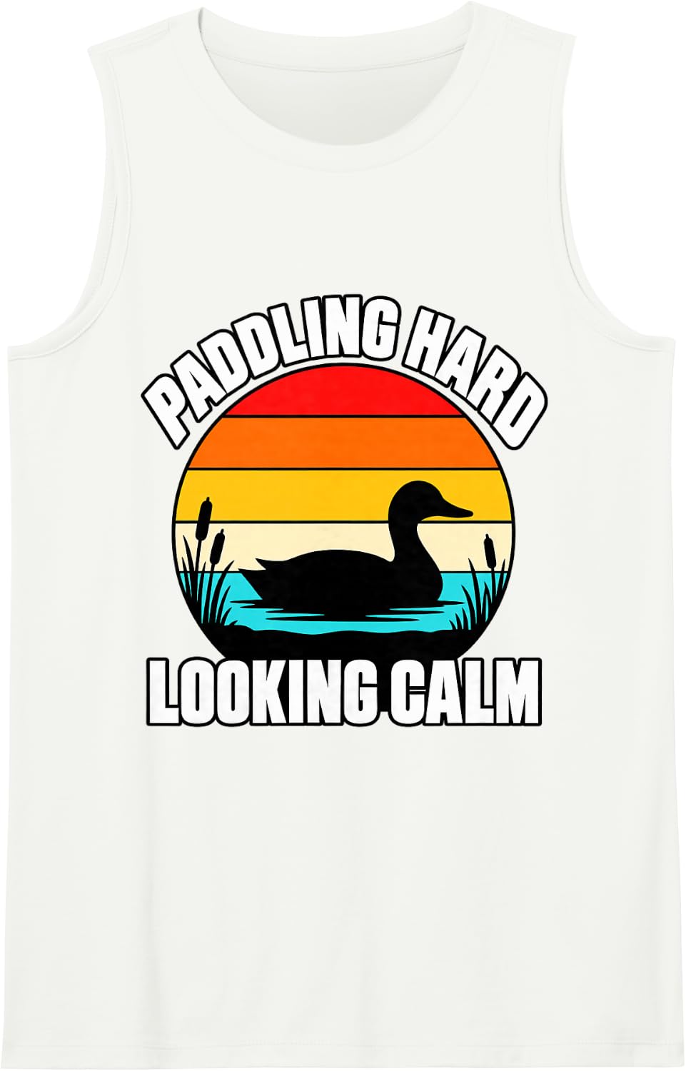Duck Paddling Hard Looking Calm Quack Pond Funny Duck Sleeveless Tank Top - White