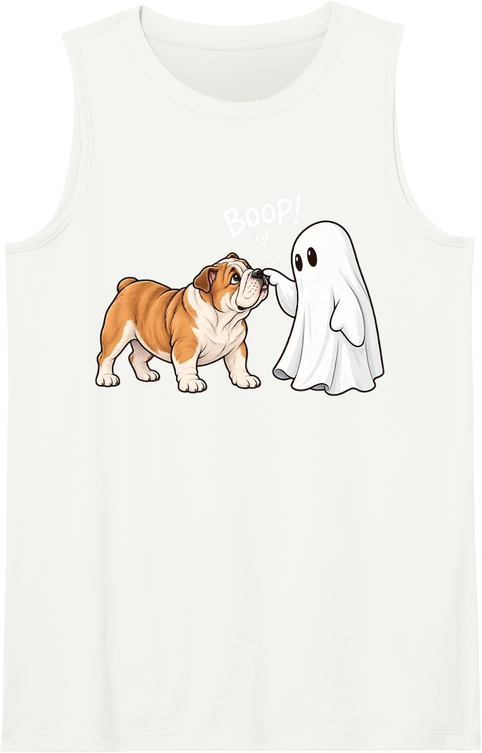 Cute English Bulldog Dog Boop Ghost Halloween Sleeveless Tank Top - White