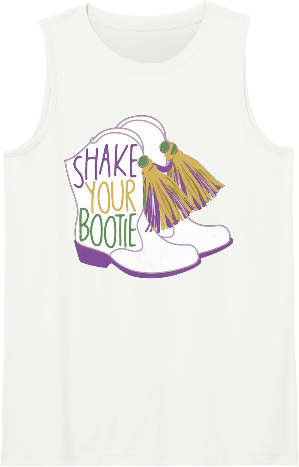 Mardi Gras Shake Your Bootie Bead Boot Carnival Celebration Sleeveless Tank Top - White