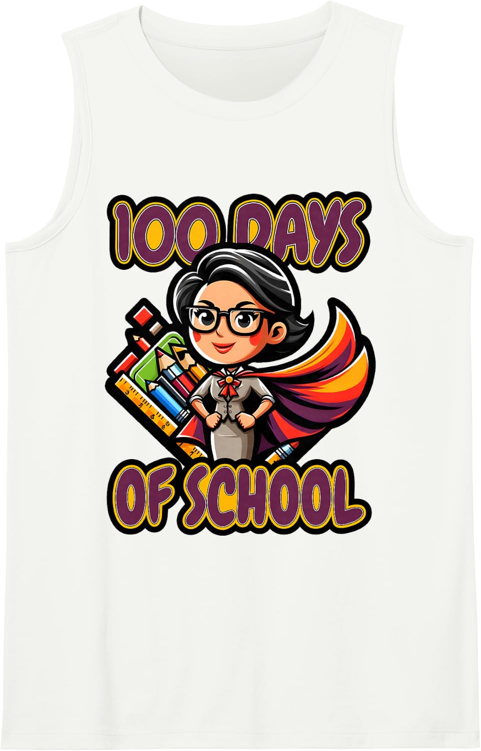 100 Days of School Design Teacher Back to School Sleeveless Tank Top - White