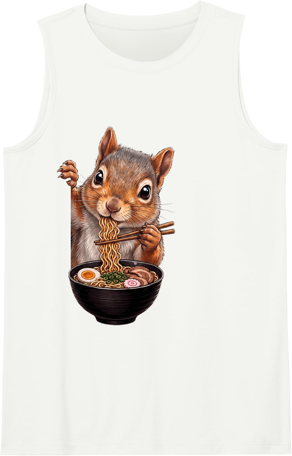 Squirrel Peeking Ramen Bowl Anime Japanese Art Food Lover Sleeveless Tank Top - White