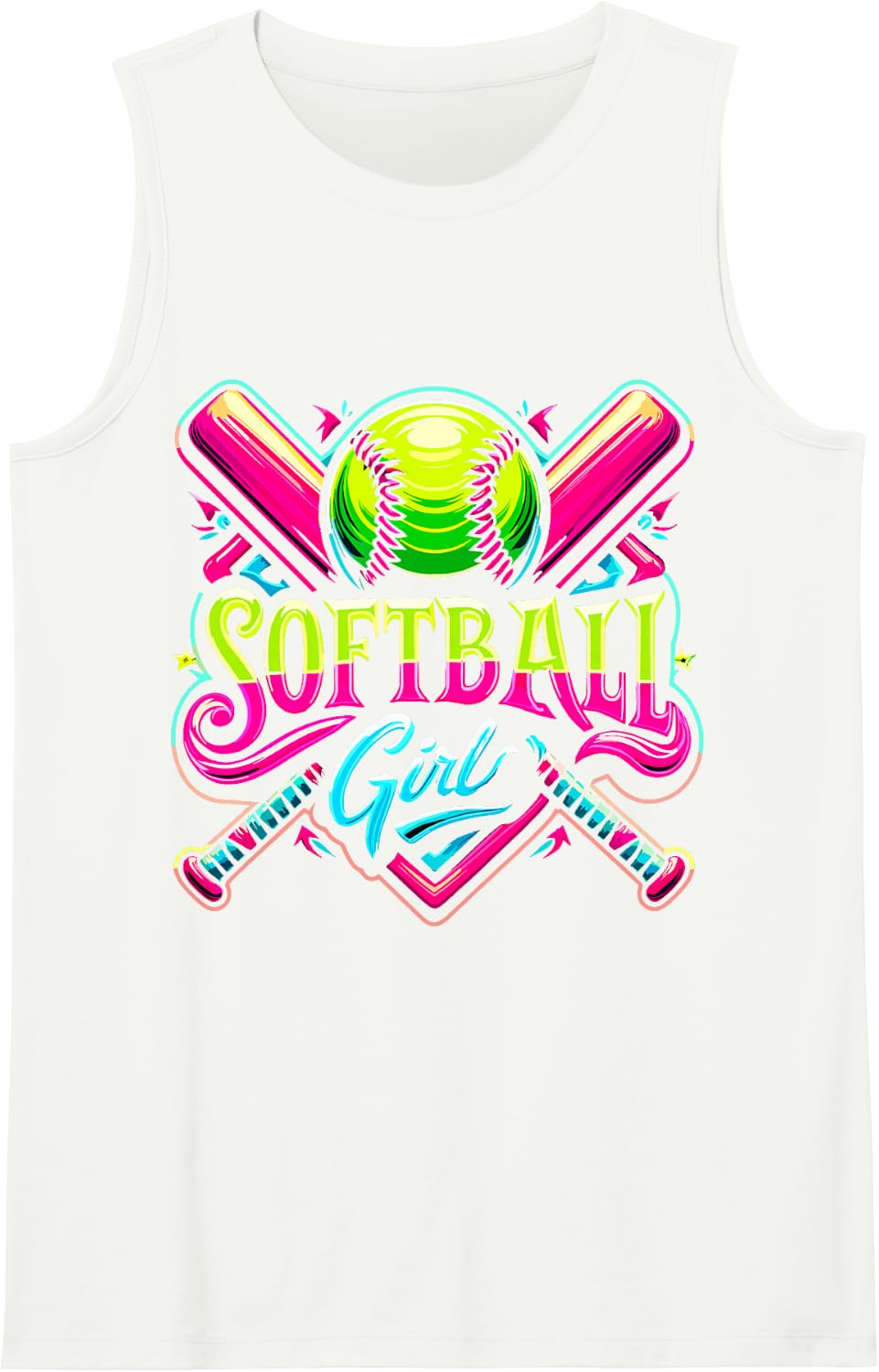 Softball Girl Softball Player Sleeveless Tank Top - White