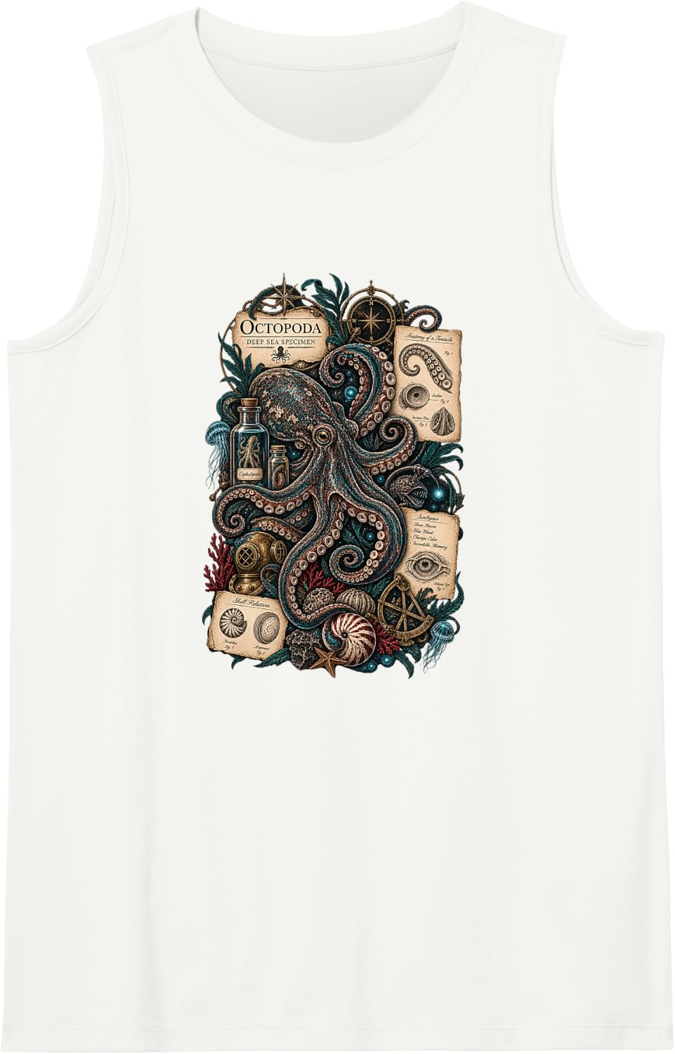 Octopoda Deep Sea Octopus Anatomy Gothic Marine Biology Art Sleeveless Tank Top - White