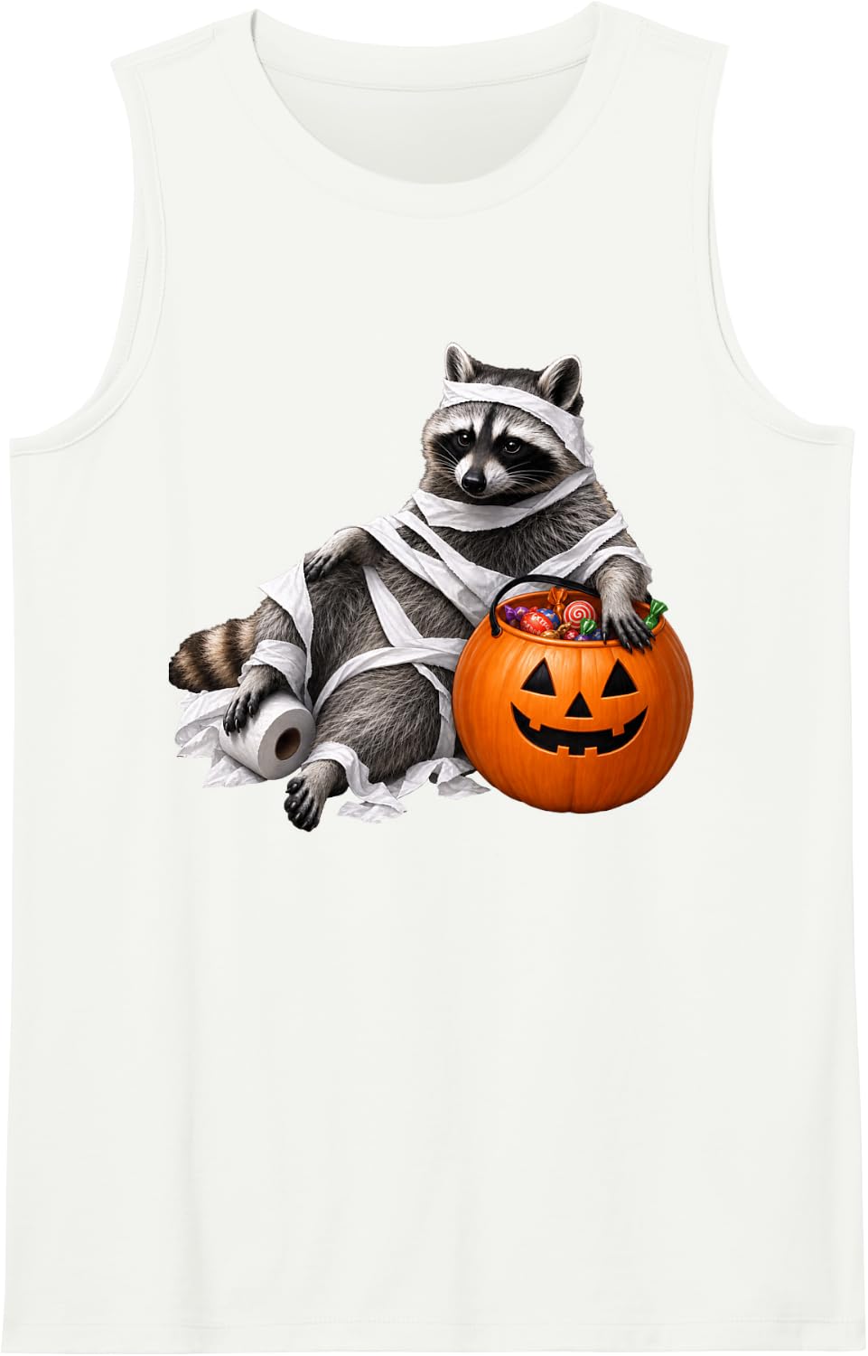Chonky Raccoon Halloween Trick Or Treat Funny Animal Meme Tank Top - White