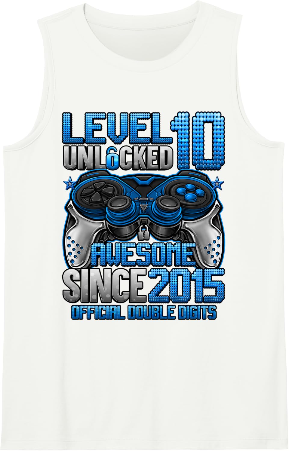 Official Double Digits Level 10 Unlocked 10th Birthday Boy Sleeveless Tank Top - White