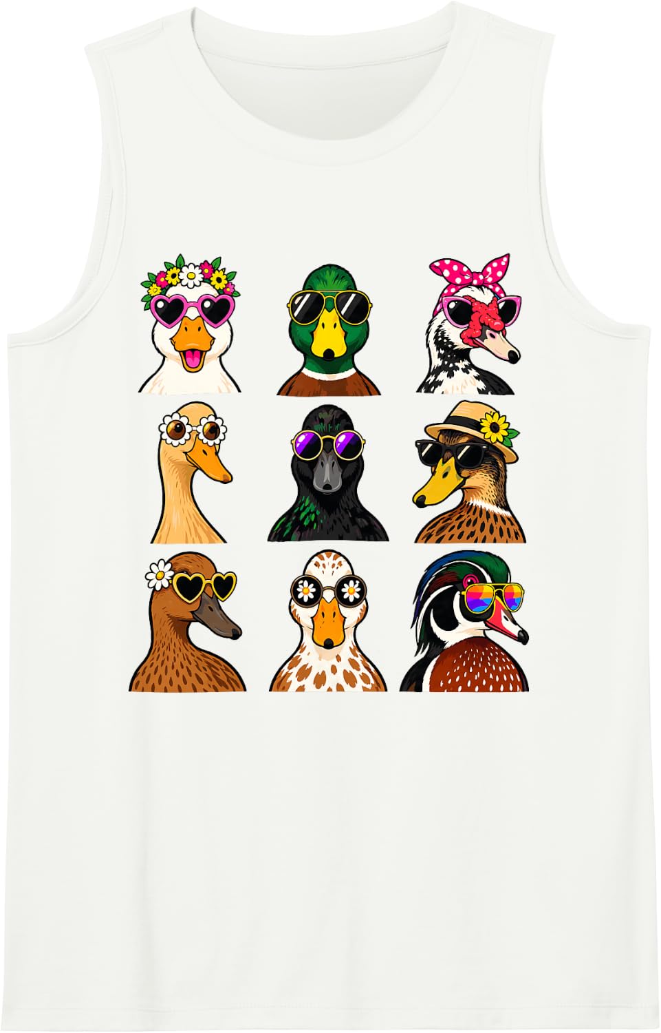 Funny Ducks Wearing Sunglasses Summer Lover Design Sleeveless Tank Top - White