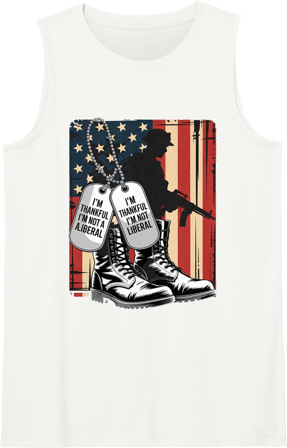 I'm Thankful I'm Not a Liberal American Flag Veterans Day Tank Top - White