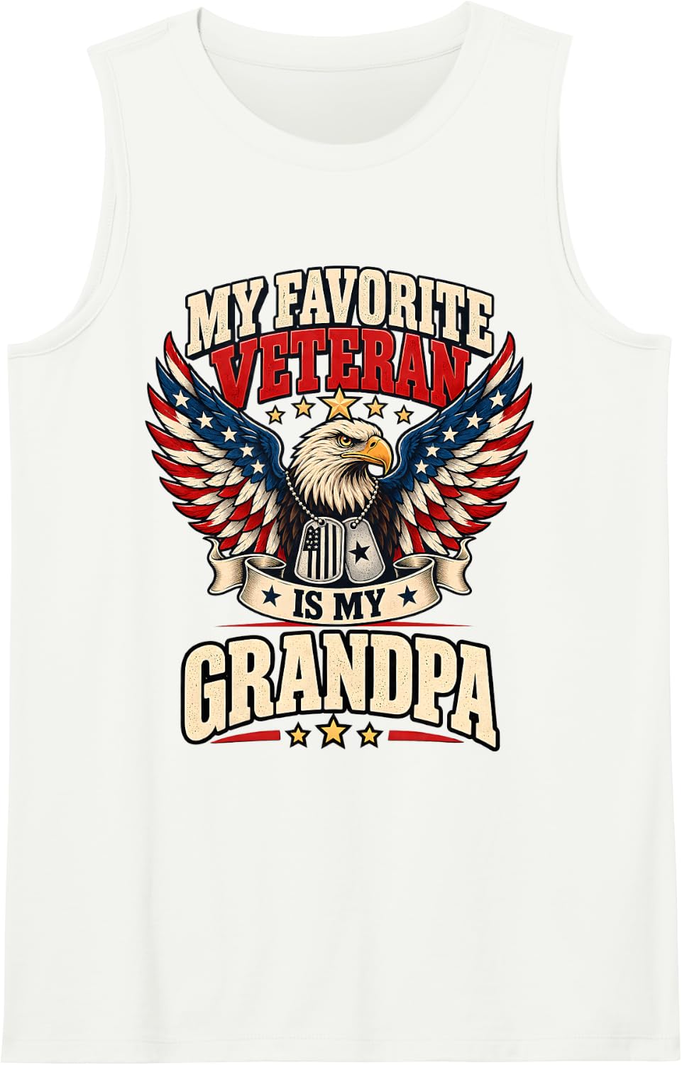 Favorite Veteran is My Grandpa USA Flag Vintage Women Men Sleeveless Tank Top - White