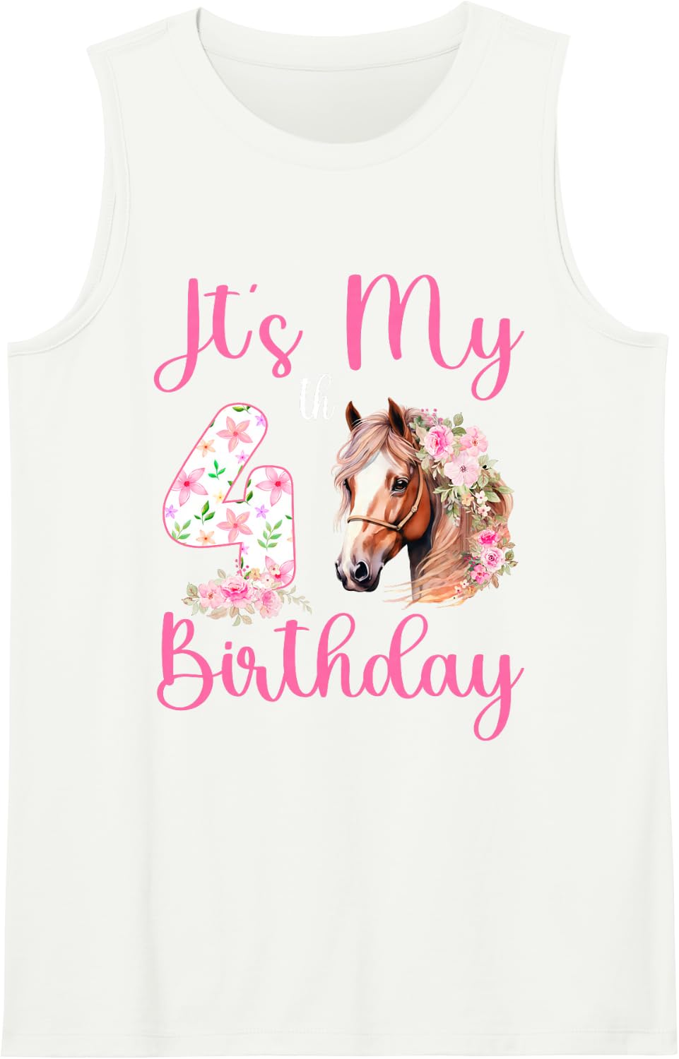 It's My 4th Birthday Party 4 Year Old Bday Horse Lover Sleeveless Tank Top - White