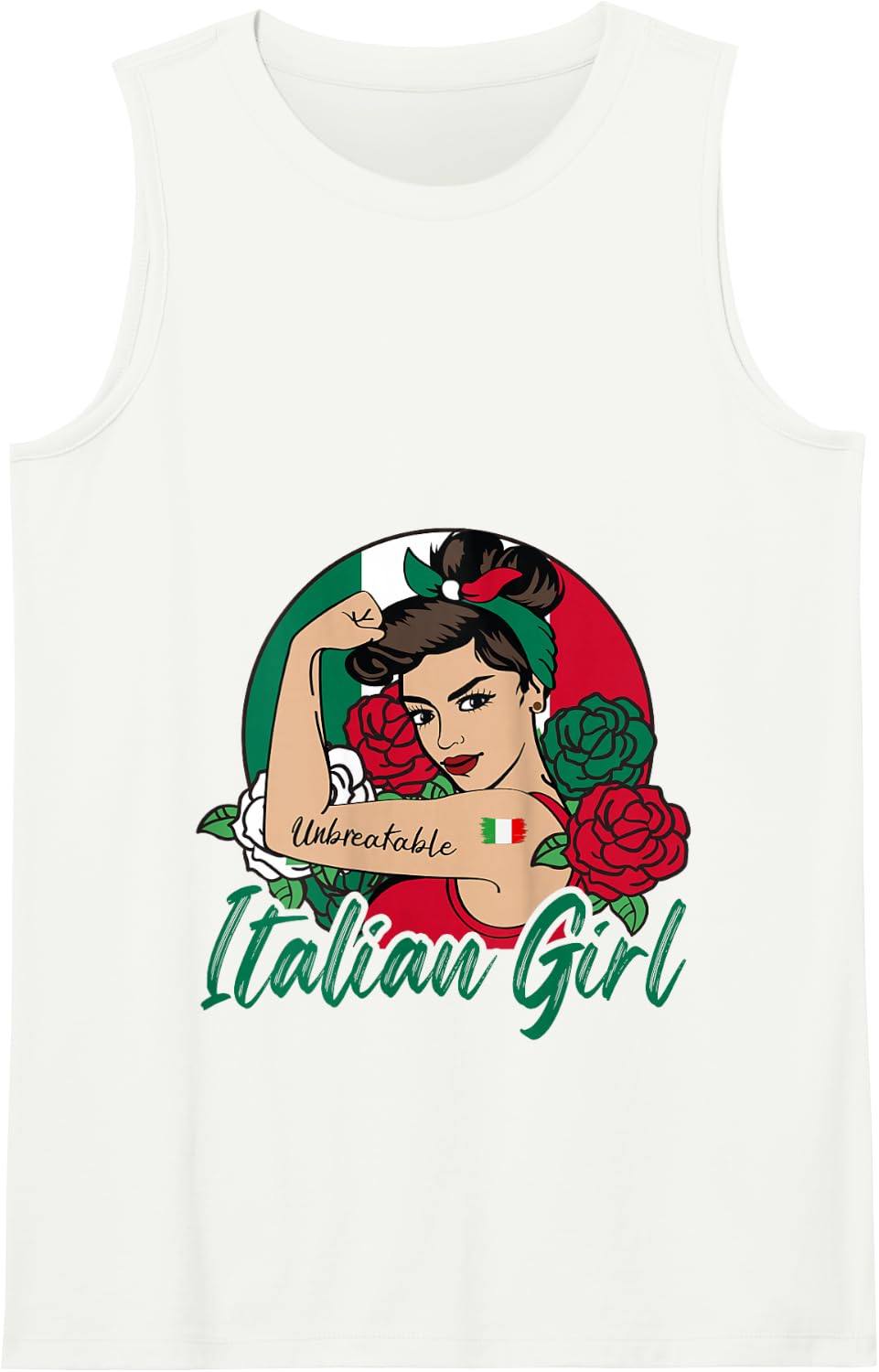 Girl Italian Unbreakable Strong Woman Flag Pride Roses Art Tank Top - White