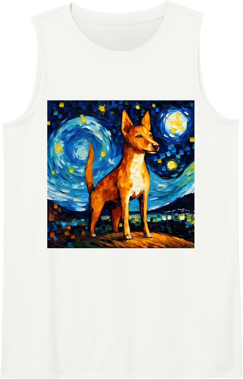 Surreal Starry Night Basenji Dog Sleeveless Tank Top - White