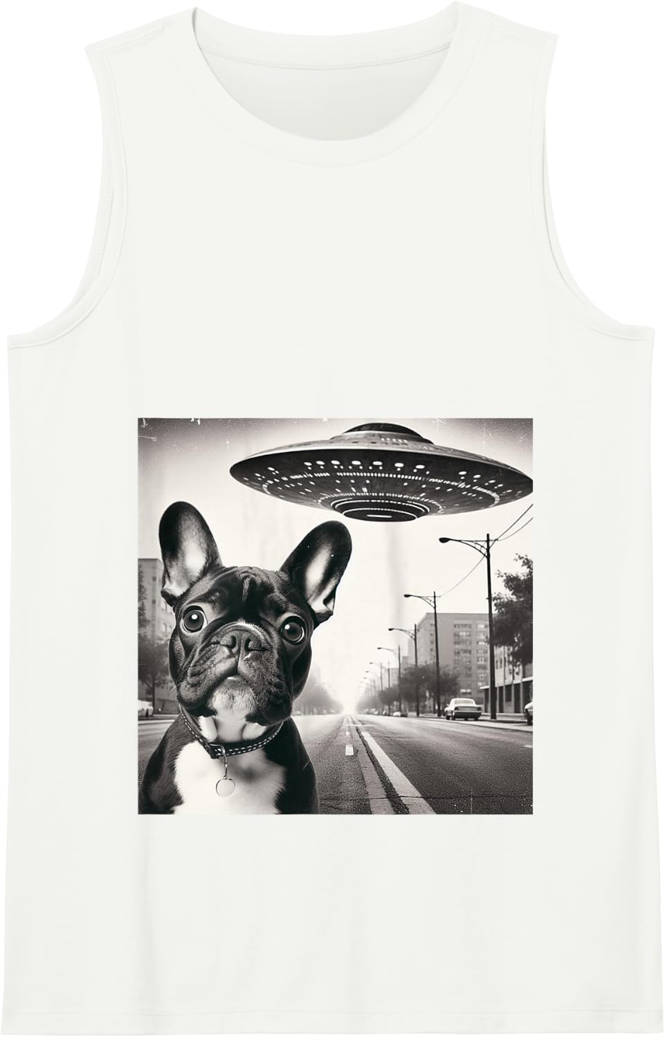 Funny UFO French Bulldog Selfie Alien Frenchie Tank Top - White