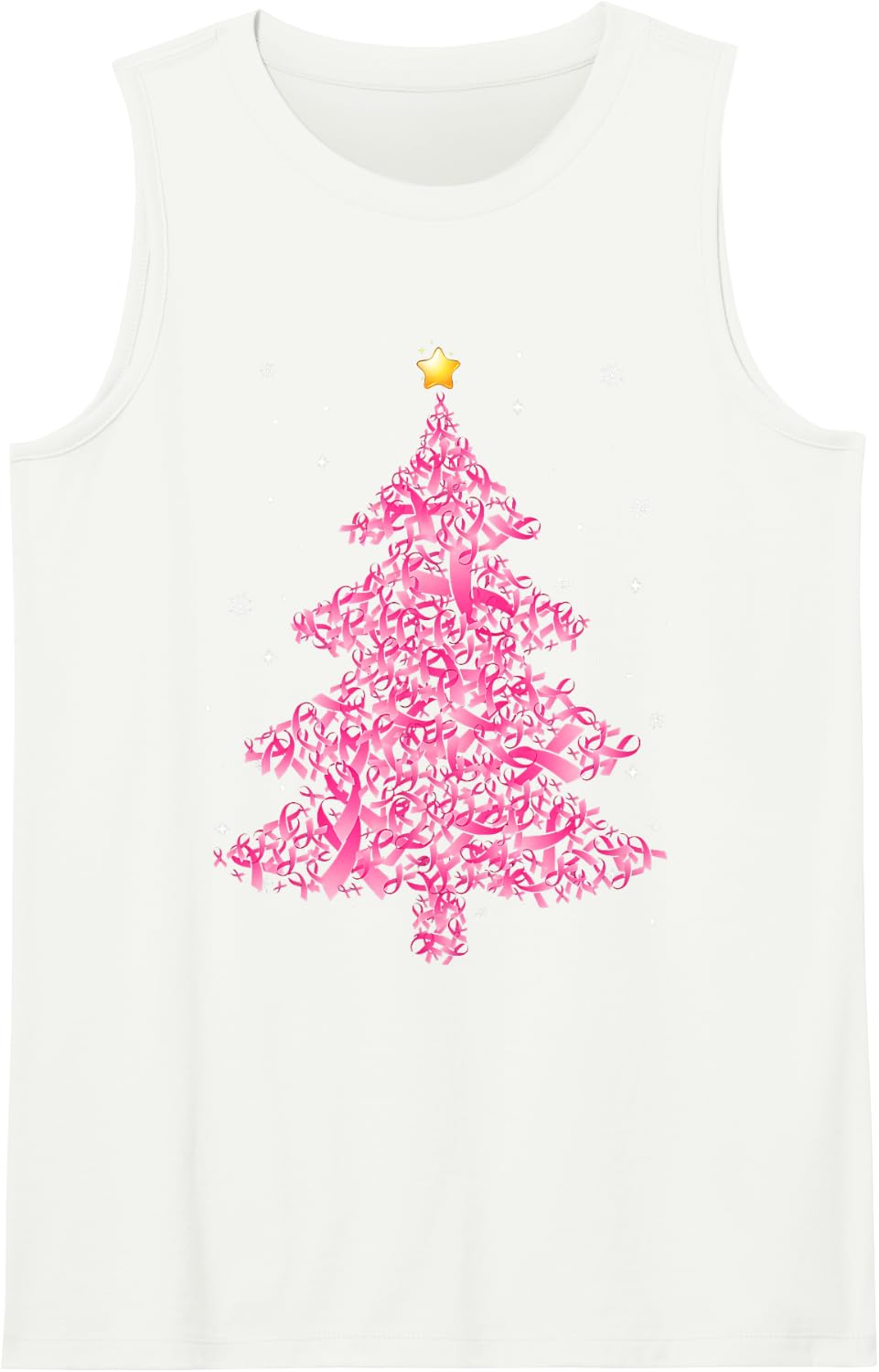 Breast Cancer Christmas Santa Hat Pink Ribbon Xmas Tree Sleeveless Tank Top - White