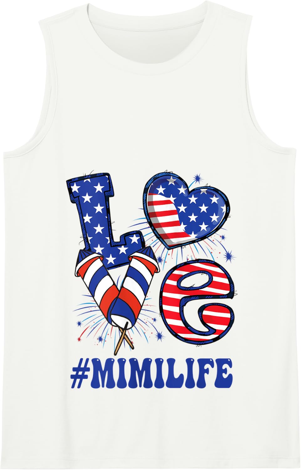 Womens Mimi Love USA Flag Grandma 4th of July Family Matching Tank Top - White