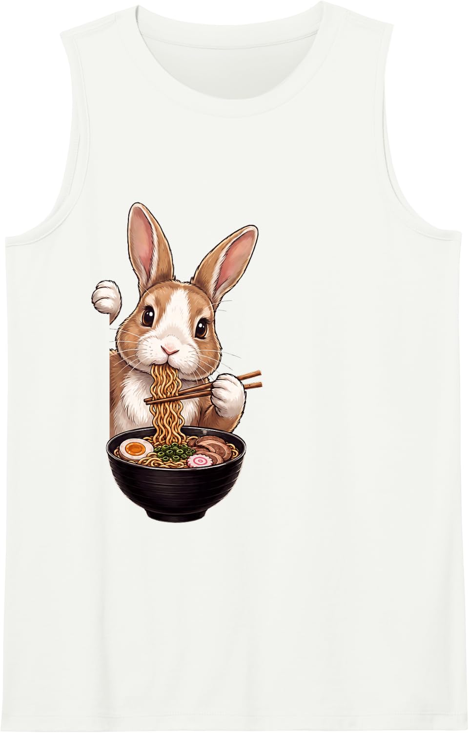 Rabbit Peeking Ramen Bowl Anime Japanese Art Food Lover Sleeveless Tank Top - White