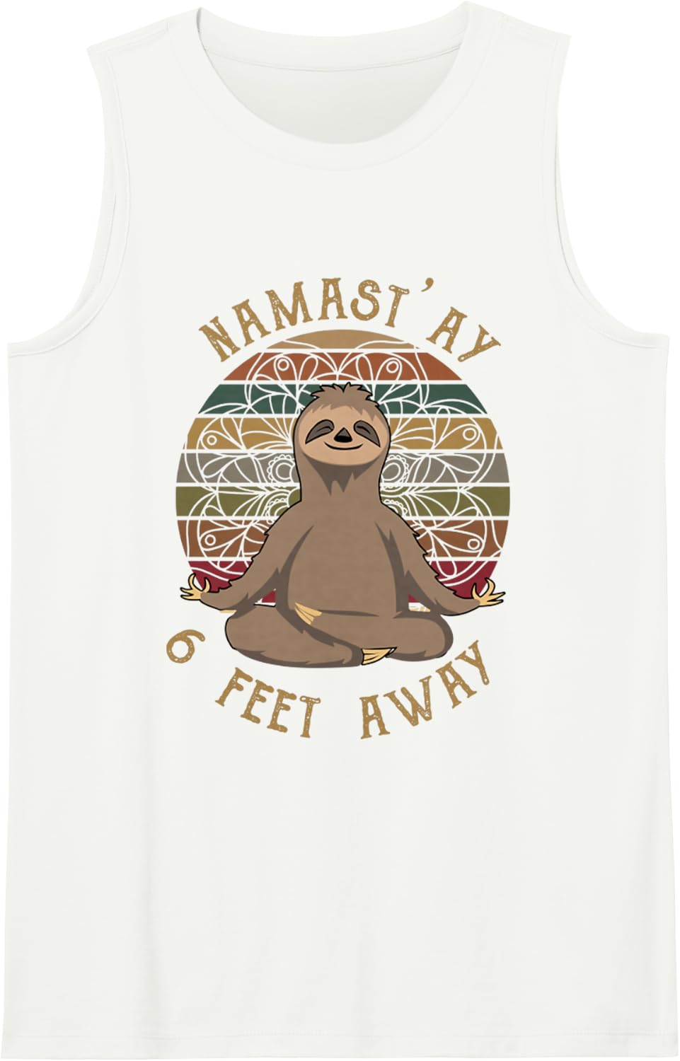 Retro Sunset Sloth Yoga Namas'ay 6 Feet Away Funny Vintage Sleeveless Tank Top - White