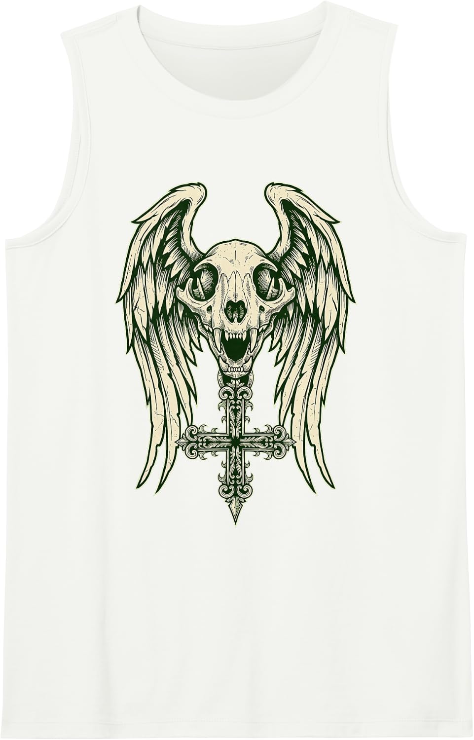 Y2k Goth Alt Skull Cross Wings Dark Punk Rock Horror Sleeveless Tank Top - White