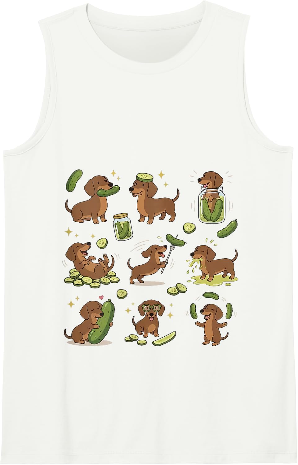 Funny Dachshund Eating Pickles Wiener Dog Meme Vegetarian Tank Top - White