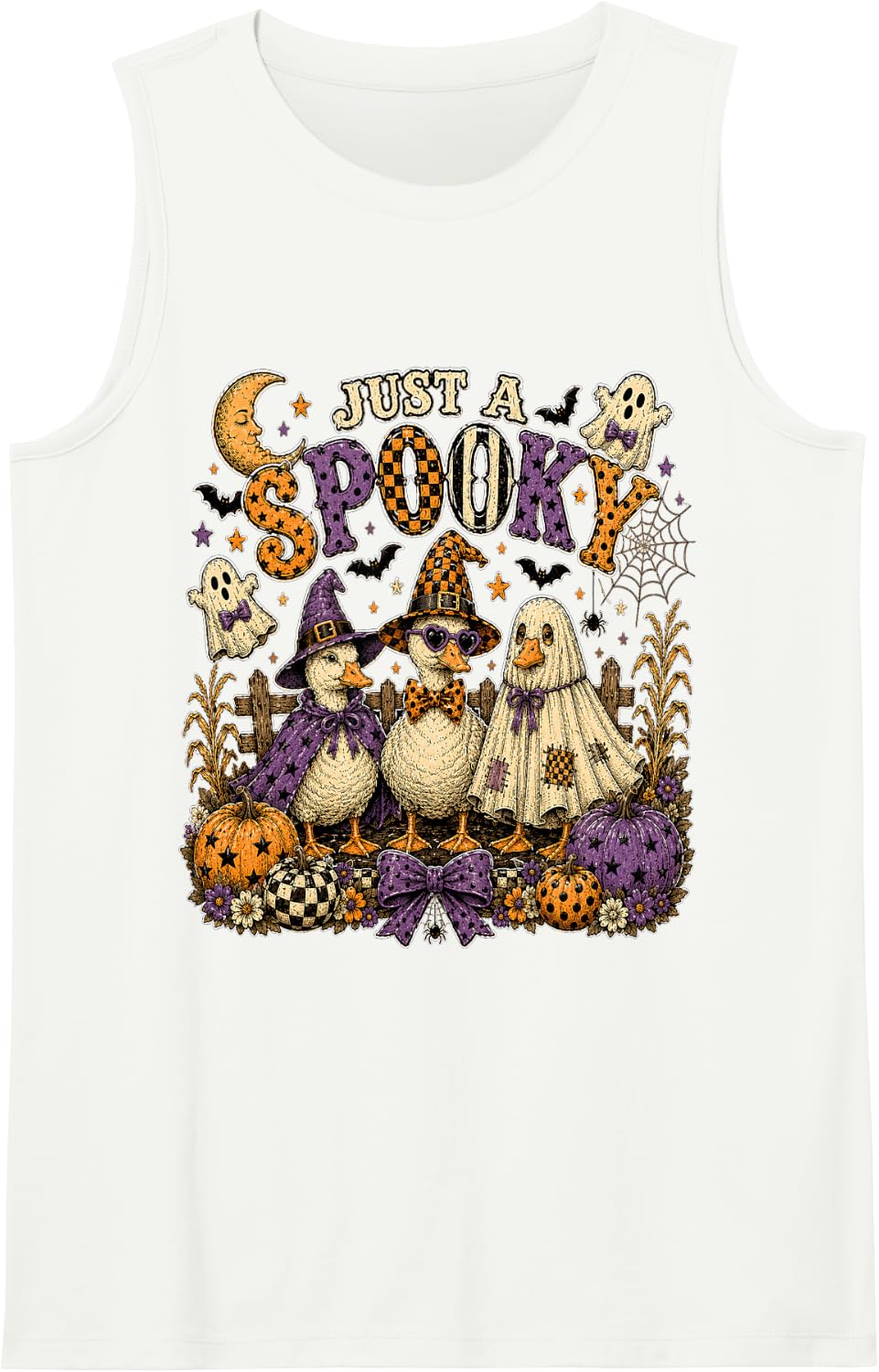 Funny Farm Duck Witch Ghost Farmer Just A Spooky Halloween Tank Top - White