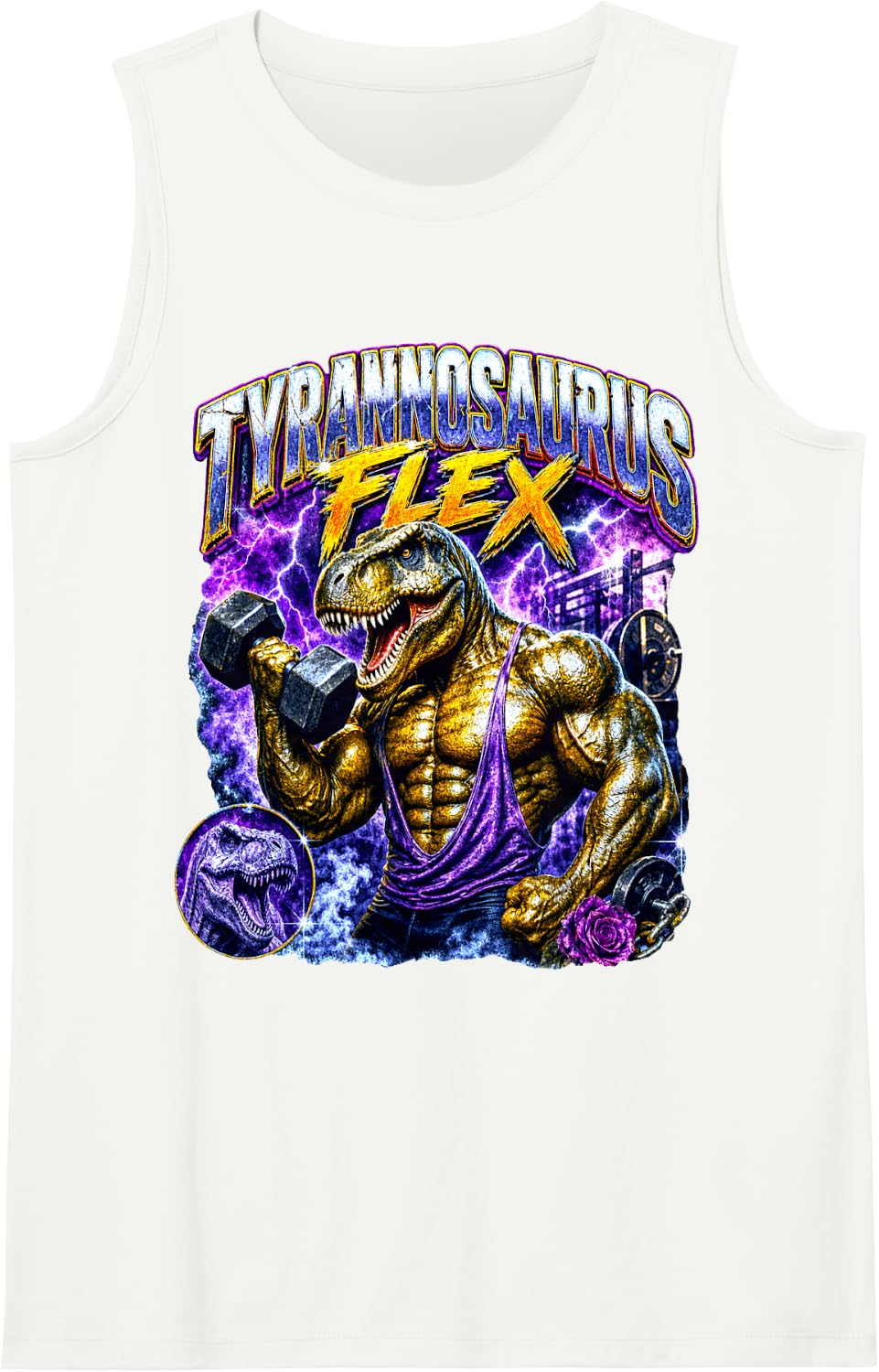 Funny Tyrannosaurus Flex Ironic Bodybuilding Gym Meme Tank Top - White
