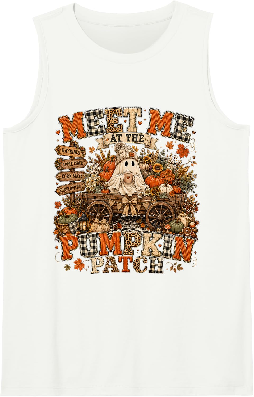 Cute Fall Ghost Meet Me at the Pumpkin Patch Halloween Tank Top - White