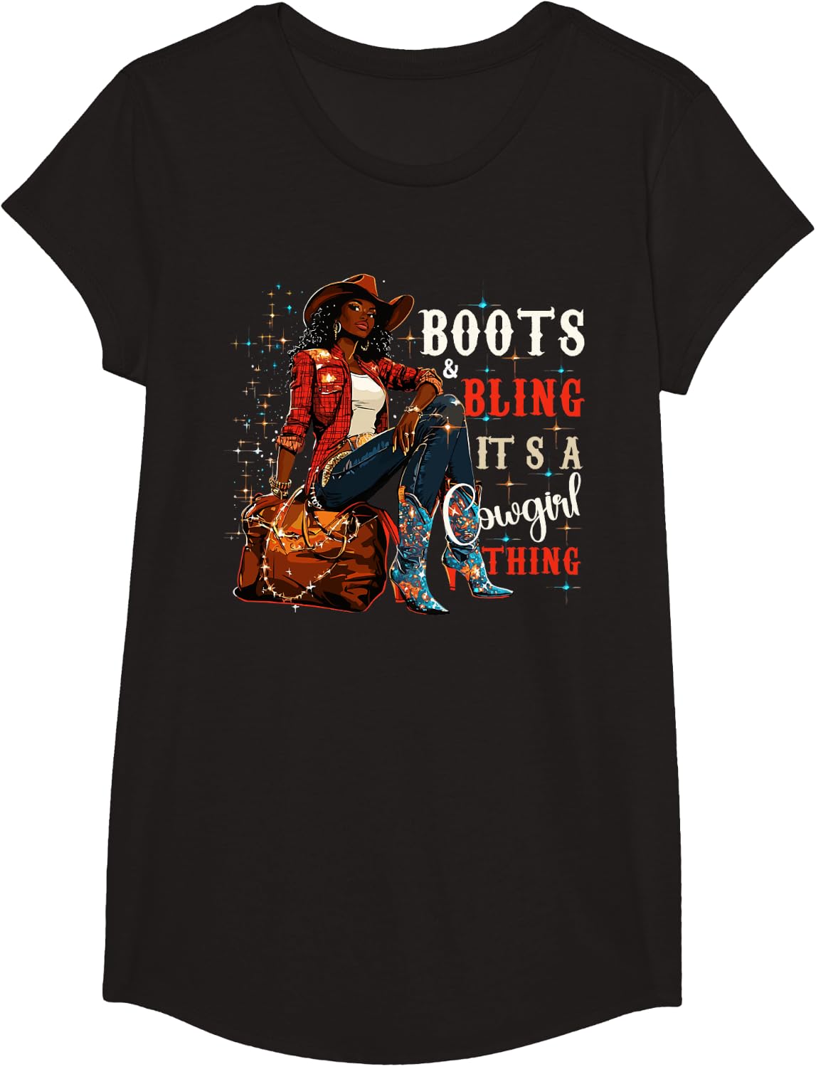 Boots and Bling it's Cowgirl Thing,Black History Month Pride T-Shirt - Girls Black
