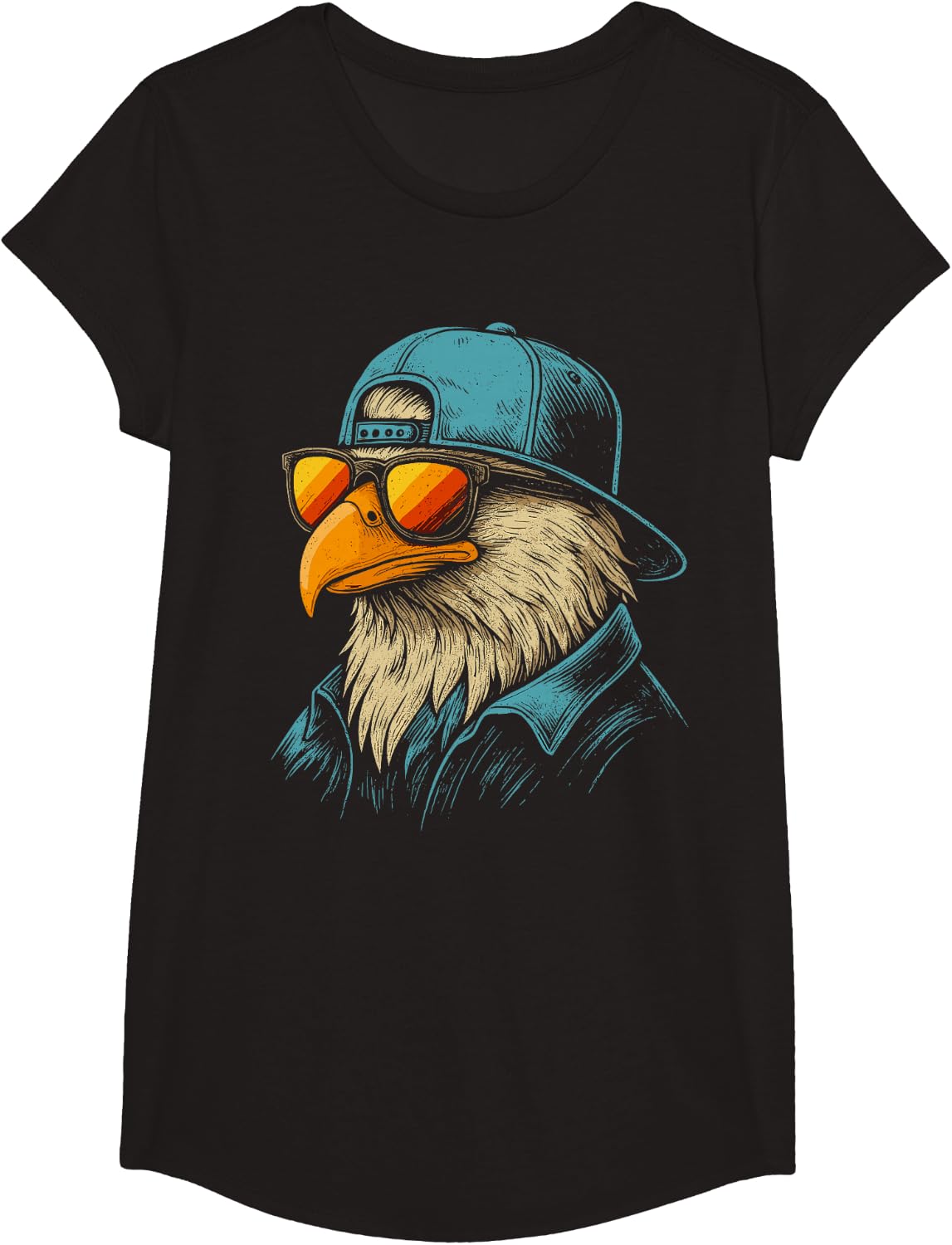 Cool Face Eagles with Sunglasses Vintage Eagles Flying Bird T-Shirt - Girls Black