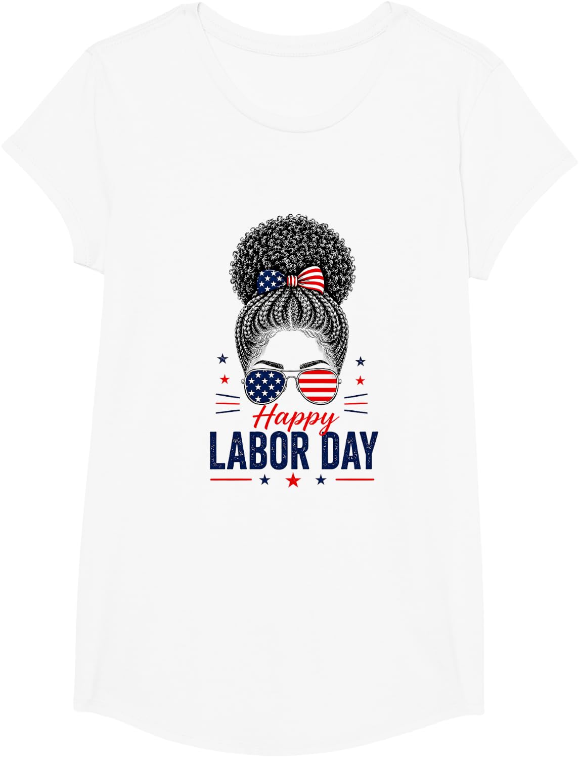 Happy Labor Day | Black Woman Curly Messy Bun T-Shirt - Girls White