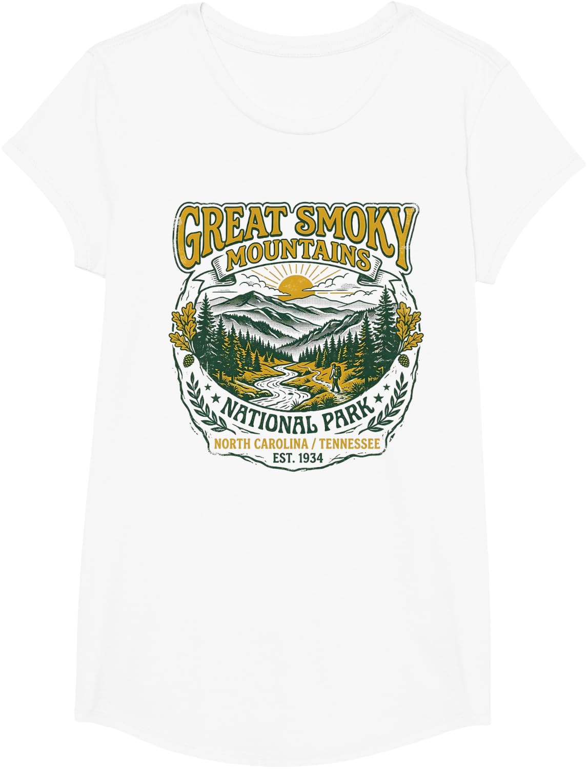 Great Smoky Mountains Retro National Park Hiking Trekking T-Shirt - Girls White