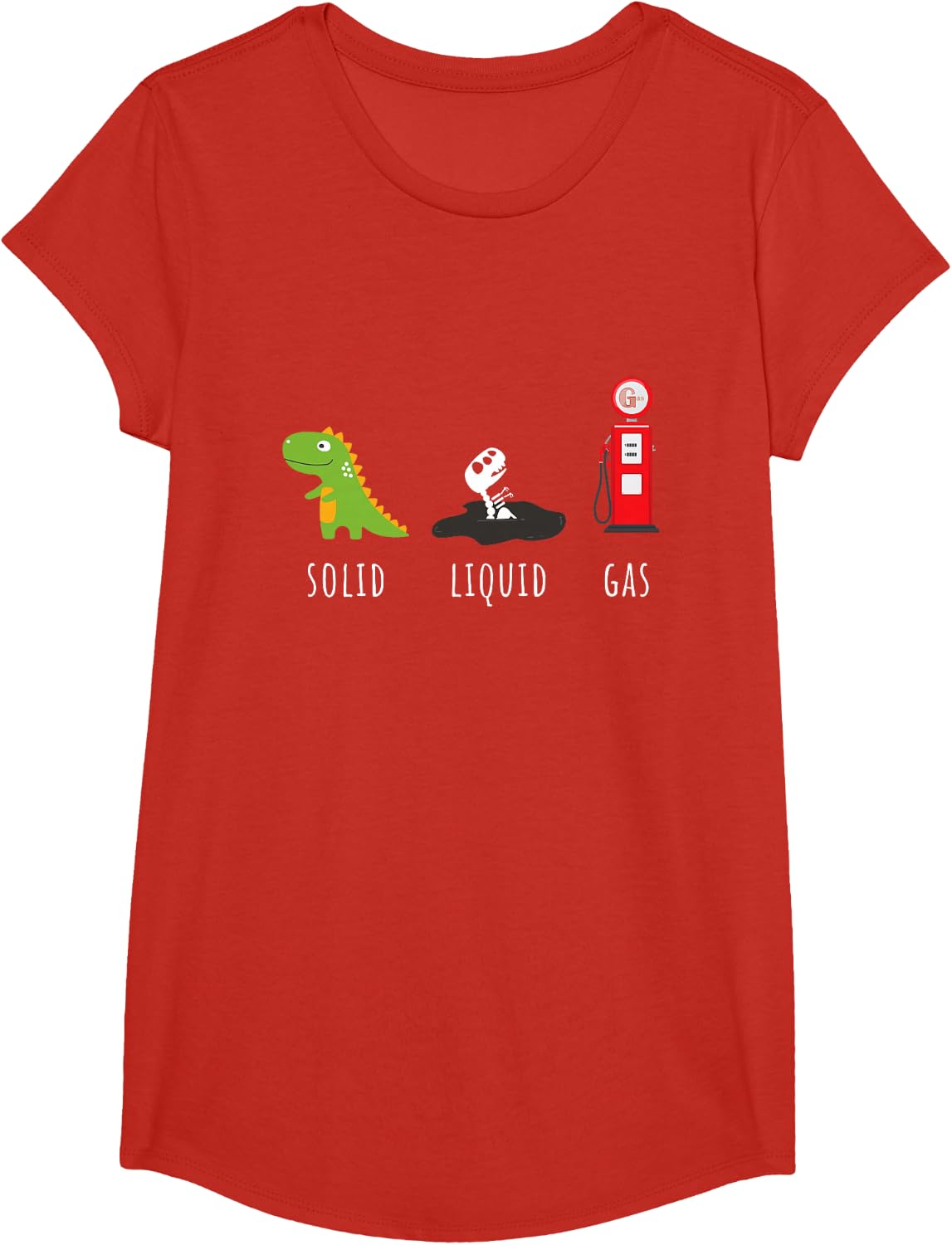 Chemistry Fossil Fuels T-rex Solid LPG Dinosaur T-Shirt - Girls Red