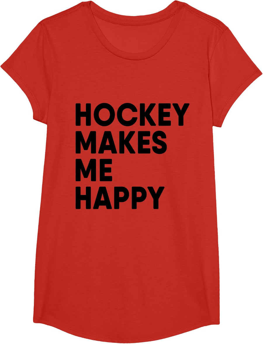 Hockey Makes Me Happy Ice Hockey Boy T-Shirt - Girls Red