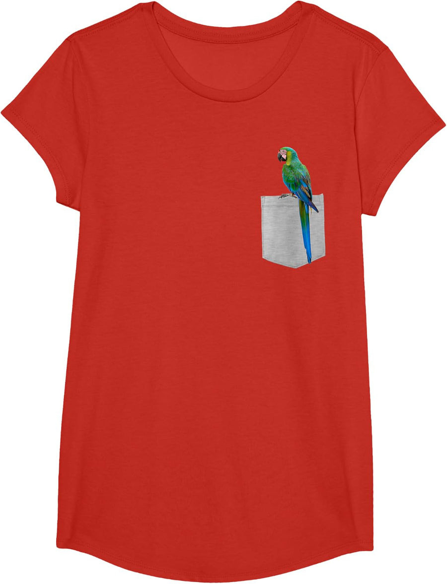 Animal in Your Pocket Hello Macaw Parrot T-Shirt - Girls Red