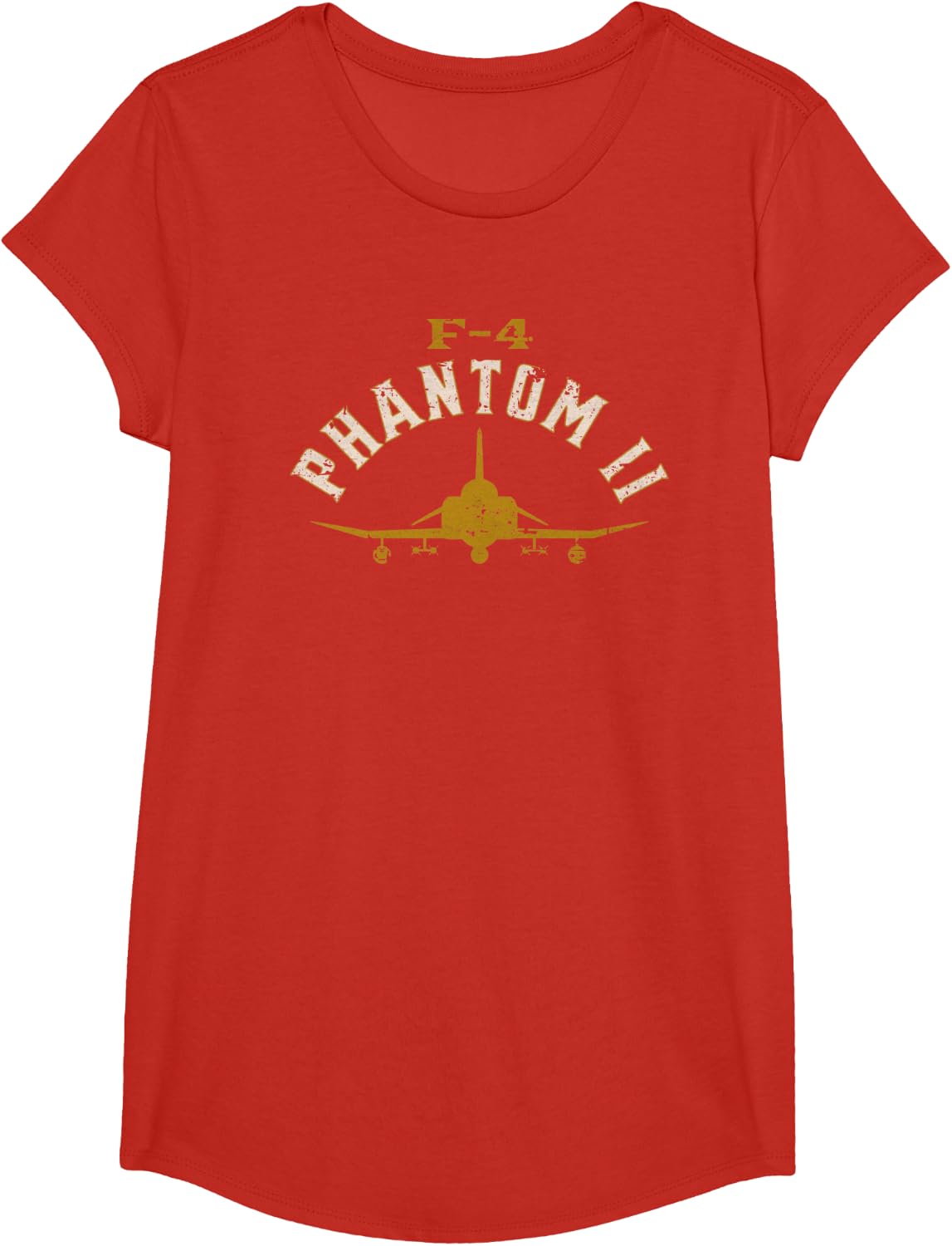 F-4 Phantom II Naval Fighter Jet Aircraft Distressed Design T-Shirt - Girls Red